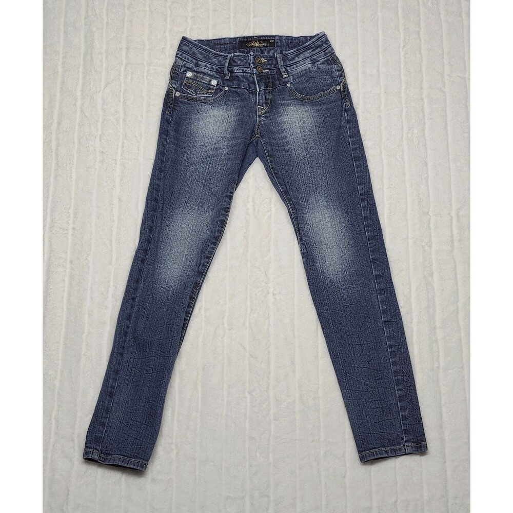 Lee Pipes Women's Size 25 Blue Denim Low Rise Bootcut Jeans Faded Accents